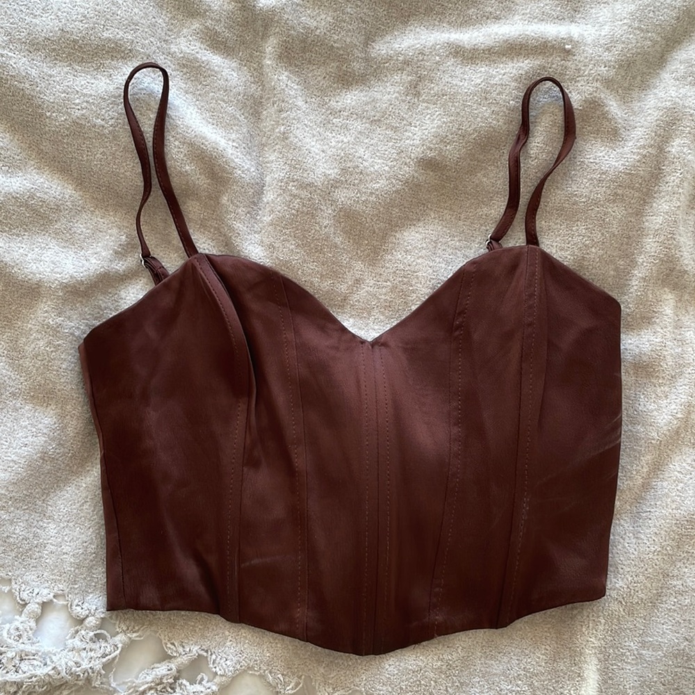 Zara brown satin bustier top with straps